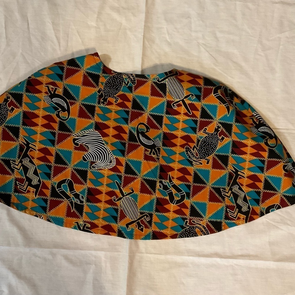 Hand Crafted Ankara African Print Capelet Sz. 16 Burgundy Turquoise Orange Lined - Picture 6 of 10